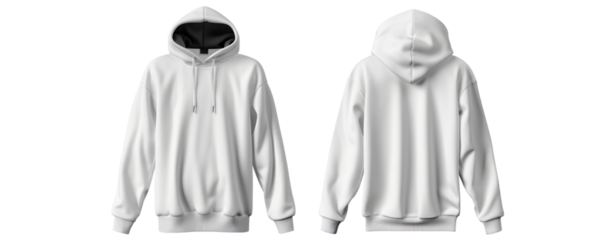 white hoodie inside black front and back view mock up for silk screen paint pattern isolate on transparent background