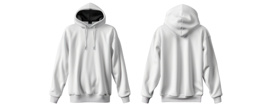 white hoodie inside black front and back view mock up for silk screen paint pattern isolate on transparent background