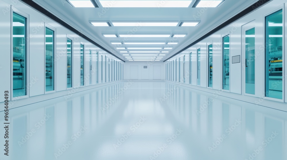 Poster cutting-edge futuristic laboratory: advanced technology and reflective surfaces - with ray tracing