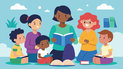 Community Literacy Volunteers Teaching Reading Skills to Children in School