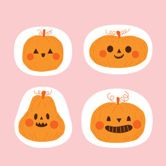 Set of cute Halloween pumpkins vector illustration. Cute pumpkins for scrapbooking, greeting card, poster