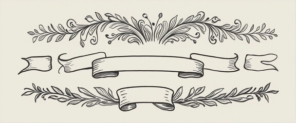 handsketched ribbon banner illustration, minimal design