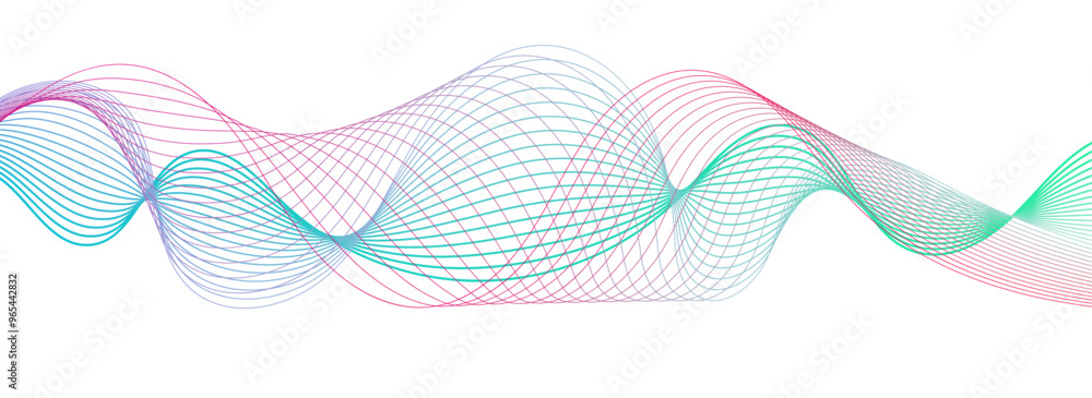 Poster Dynamic gradient colorful flowing wave design element. Abstract wavy lines gradient vector line blend element.	