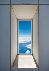 Open Window against Blue sky and Clouds