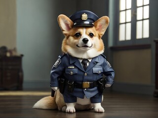 cute Corgi dog in police uniform ,AI generated