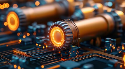 Futuristic Holographic Oil Production Process in Advanced Energy Infrastructure - with Copy Space and Selective Focus