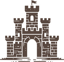 Castle silhouette with stone walls and arched entrance simple minimalistic stencil design