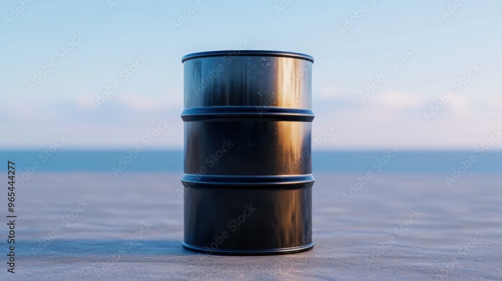 Poster global demand fluctuations: oil barrel with copy space for text and selective focus in