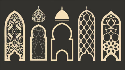 Islamic shape of door or window silhouette Arabic arch. Collection of patterns in oriental style isolated on background.