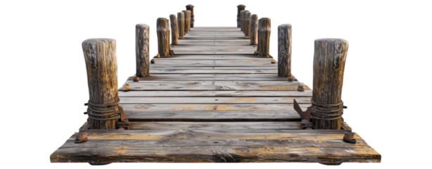 wood pier port and pole boardwalk in lake clip art transparent background