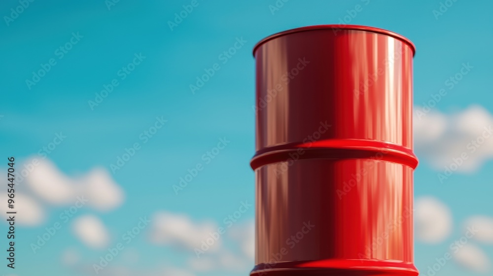 Poster concept of fossil fuel dependency visualized with oil barrel in , copy space, selective focus.