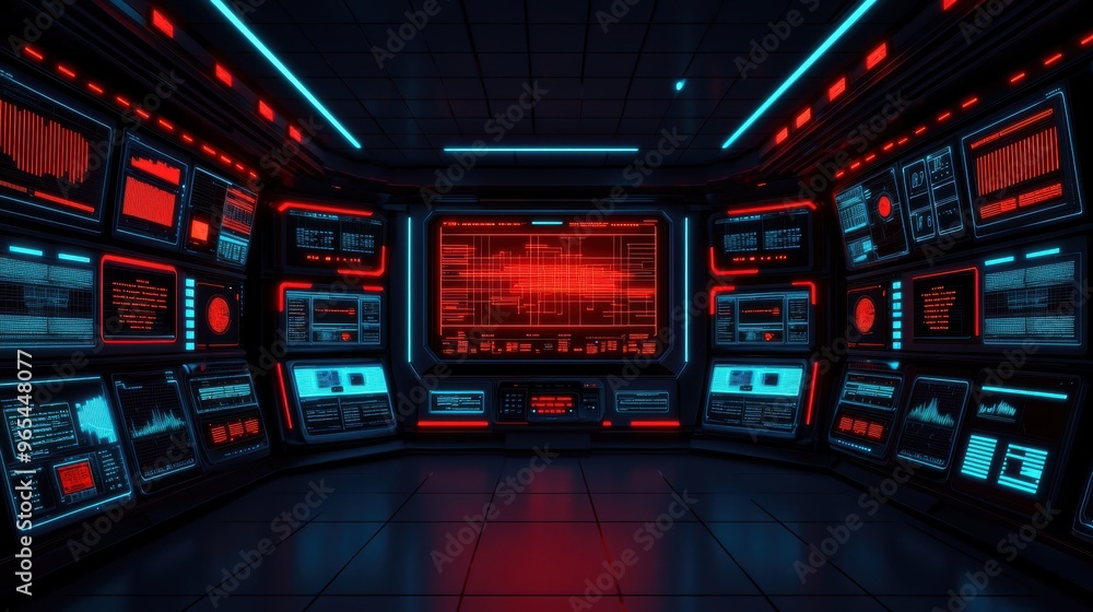 Poster futuristic holographic interface with model floating virtual screens in high-tech raytraced lighting