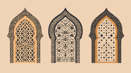 Islamic shape of door or window silhouette Arabic arch. Collection of patterns in oriental style isolated on background.