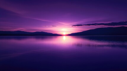 Fototapeta premium A deep purple sunset casting its glow on a calm lake, creating a peaceful and reflective scene