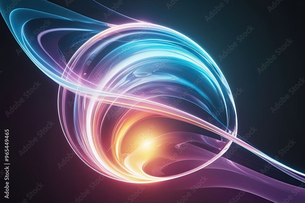 Poster radiant 3d luminous flowing shape abstract design with fluid motion overlay