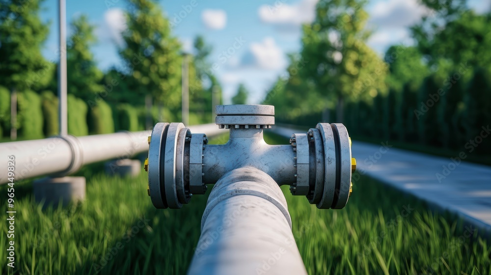 Poster global energy flow: oil pipeline with copy space and selective focus in