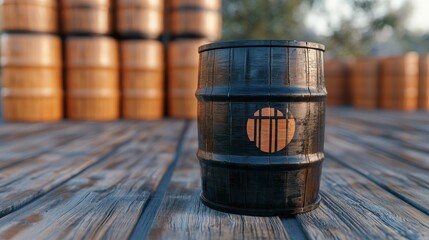 Market Demand Concept: Oil Barrel Reflection in - Selective Focus with Copy Space