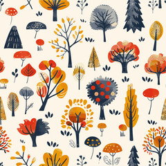 Obraz premium vector pattern with landscape. beautiful nature. a garden with Scandinavian-style trees