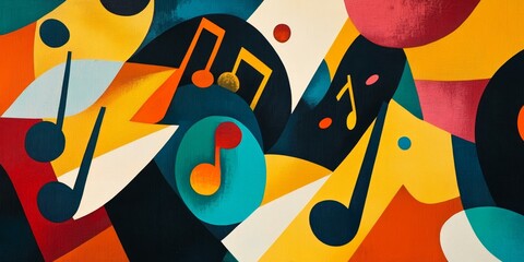 Abstract music notes painted on a canvas.