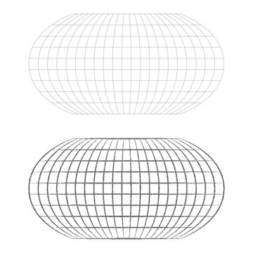 Simple stipple black blank world grid of meridians and parallels on a white background. Futuristic or retro halftone grain, pointillism style concept for presentation, or poster. Vector illustration