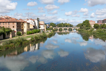 Fototapeta premium Miranda de Ebro, Burgos. Cloud reflections on the Ebro River