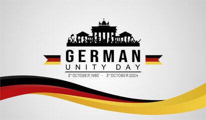 Elegant Banner of German Unity Day 3rd October 2024 with Crowd People in front of Brandenburd Gate Illustration "Tag der Deutschen Einheit 2024". Translation : German Unity Day 2024 Illustration