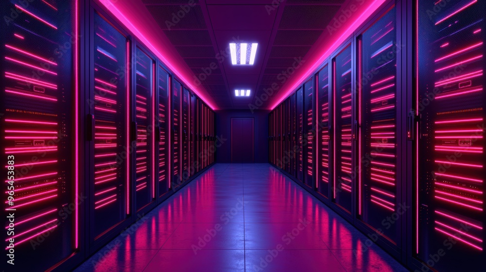Aufkleber futuristic ai server room with glowing circuits - model incorporating ray tracing technology in a hi