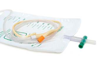 Urinary catheter isolated on white background.Urine bag for disability or patient in hospital.