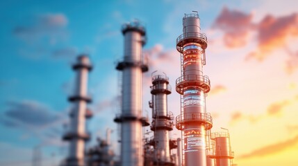 Illuminating the Future: Oil Refinery with Holographic Energy Trends Overlay in Ultra HD