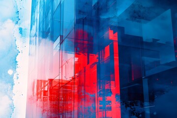 Naklejka premium A building with a blue and red facade