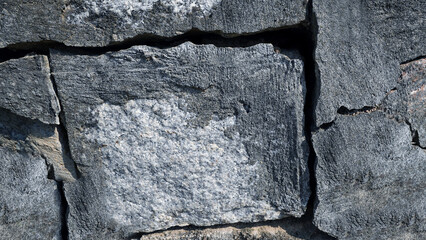 Large Cracks in a Gray Stone and Cement Wall