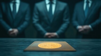 Covert meeting in a shadowy underground room, with only the faint glow of a secret map on the table