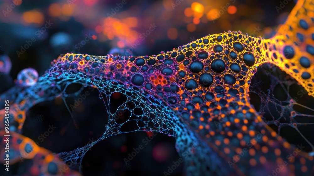 Poster abstract macro photography: a colorful and intricate network of bubbles