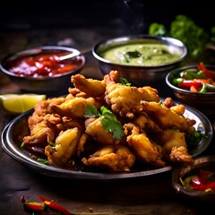 Delicious Indian traditional dish Pakora or bhaji or Bhajji