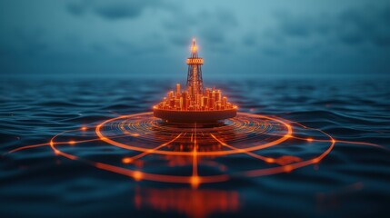 Obraz premium Illuminating Future Finances: Holographic Energy Market Trends and Oil Price Analysis in Dark Tech Interface