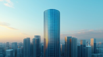 Obraz premium Digital Metropolis - Futuristic Skyscraper in with Glass and Steel Elements in Ray Tracing City Skyline