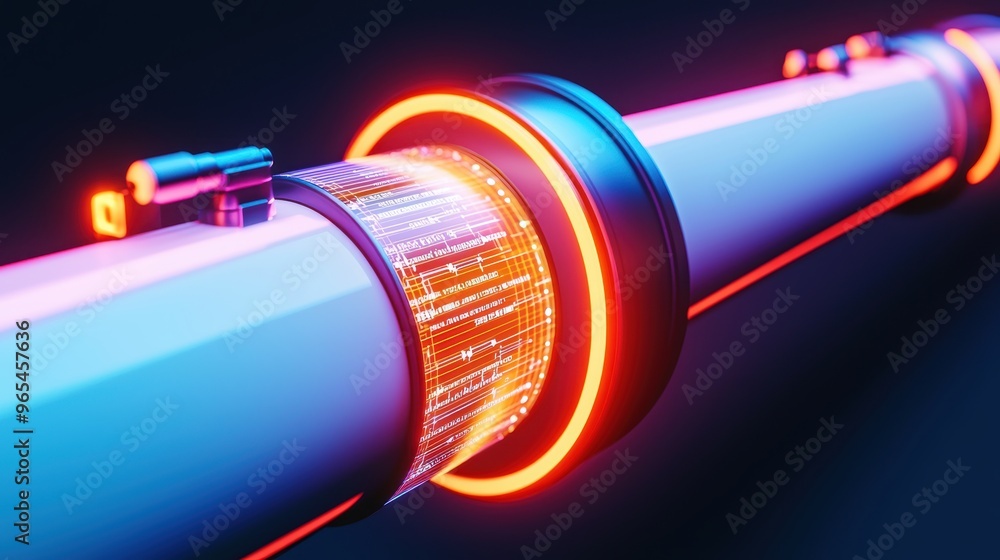 Poster illuminated future: futuristic oil pipeline with holographic data overlay in dark background -