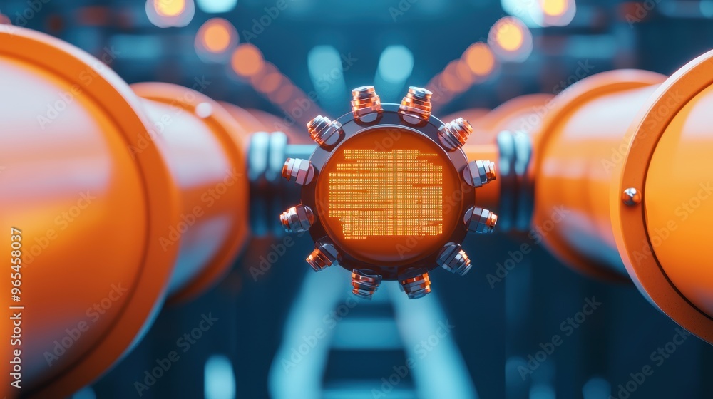 Poster futuristic digital oil pipeline holographic data flow analysis - with copy space