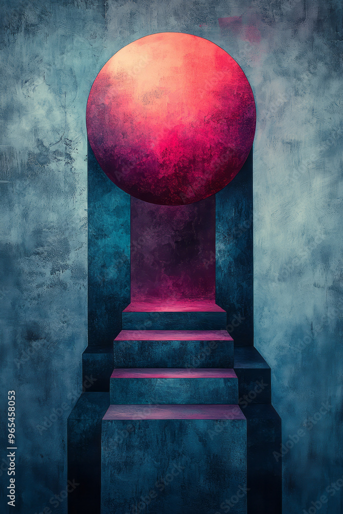Poster a set of concentric circles with grainy surfaces and soft, glowing gradients in hues of teal and mag