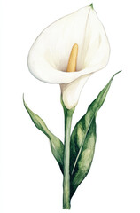 Simple watercolor elegant calla lily bloom on a white background