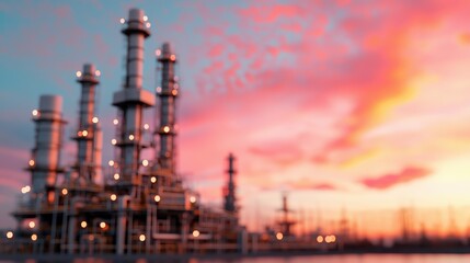 Obraz premium Futuristic Holographic Oil Production Digital Trend Analysis in Industrial Landscape with Copy Space,