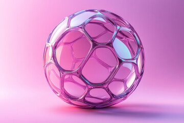 Naklejka premium An intricate 3D geometric orb composed of interlocking triangles and hexagons with a soft metallic sheen, casting complex shadows, set against a pastel lavender background,