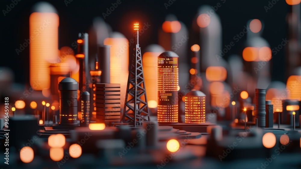 Poster futuristic oil drilling trends holographic data visualization in industrial setting - with selective