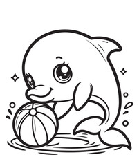 Dolphin play ball children coloring page  