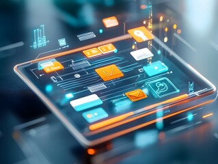 Digital Interface with Glowing Icons.