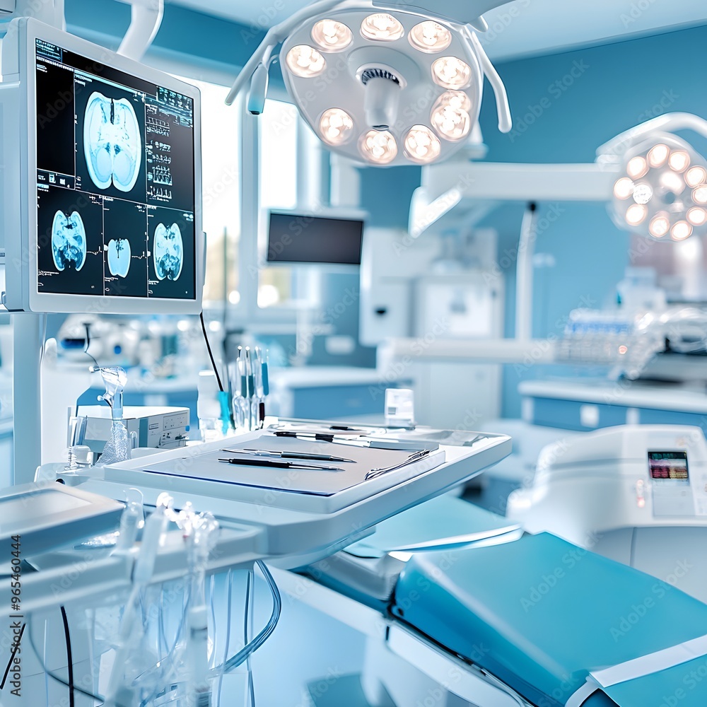 Poster operating room with brain scan.