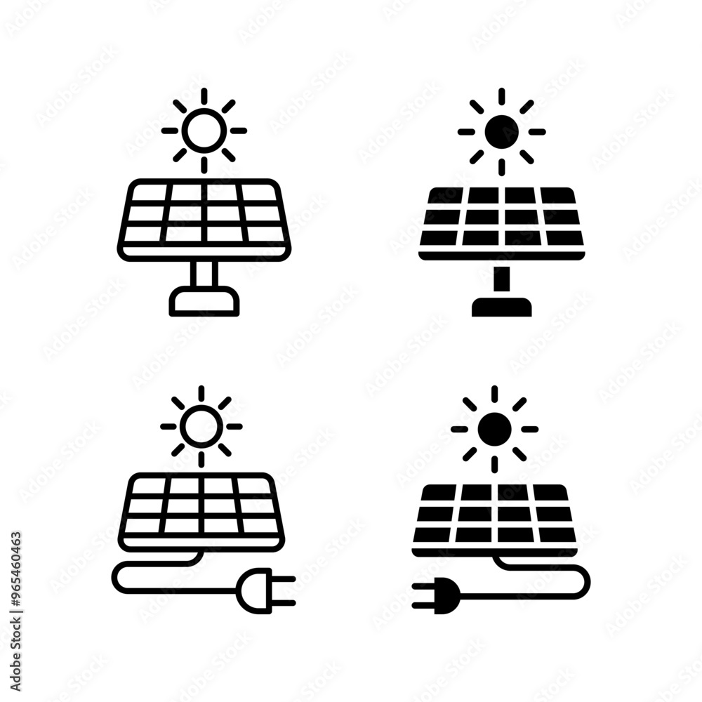 Wall mural Sun energy icon set. solar panel icon color aditable