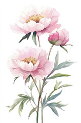 Obraz premium Simple watercolor pale pink peonies on a white background
