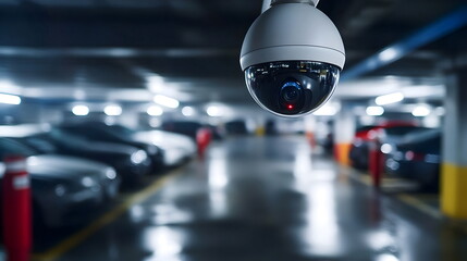 Fototapeta premium Security Camera Surveillance Parking Garage Monitoring Vehicles