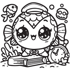 smile fish kid coloring page 